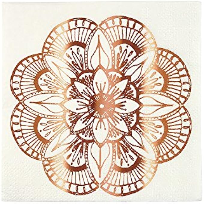 MANDALA PATTERN SMALL NAPKINSROSE GOLD FOIL PARTY PAPER NAPKINS, WEDDING, BABY SHOWER & CELEBRATION TABLE DCOR, PACK OF 16 - Image 1